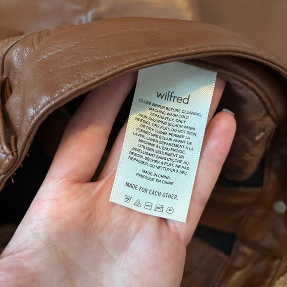 EUC Wilfred Aritzia Melina Pants Soft Vegan Leather Cognac Sz 14 - Picture 9 of 11